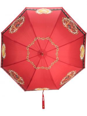 Raštuotas skėtis su širdelėmis Moschino raudona