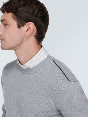 Кашмирен кожаный пуловер Loro Piana сиво