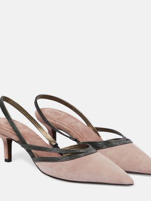 Велурени полуотворени обувки с отворена пета Brunello Cucinelli виолетово
