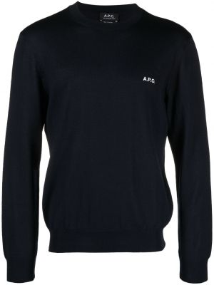 Volneni pulover z vezenjem A.p.c. modra
