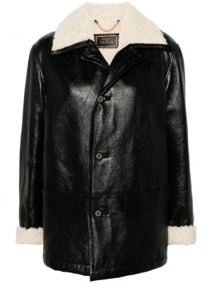 Kožený kabát na gombíky Gucci čierna