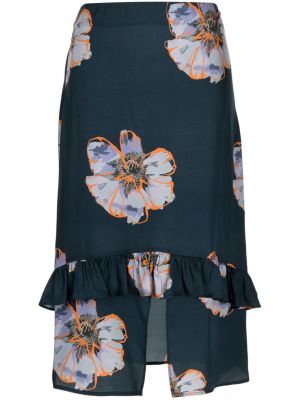 Φλοράλ midi φούστα με σχέδιο με βολάν Ps Paul Smith μπλε