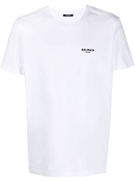T-shirt mit stickerei aus baumwoll Balmain weiß