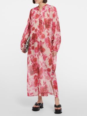 Sukienka długa w kwiatki Dries Van Noten różowa