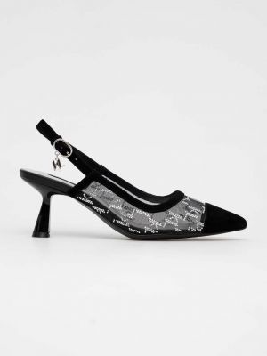 Ниски обувки с ток с висок ток с отворена пета Karl Lagerfeld черно