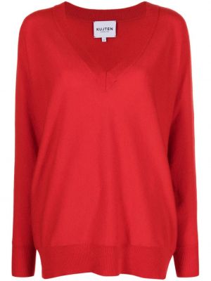 Кашмирен пуловер с v-образно деколте Kujten червено