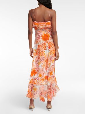 Rochie midi de mătase cu model floral Camilla portocaliu