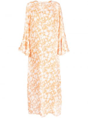 Kvetinové večerné šaty s potlačou s volánmi Bambah oranžová