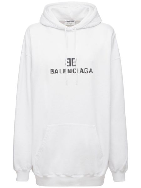 Pamučna hoodie s kapuljačom od jersey Balenciaga bijela