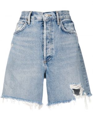 Szorty jeansowe z dziurami bawełniane klasyczne Agolde - niebieski
