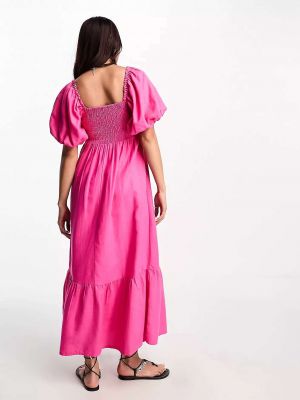 Платье миди с пышными рукавами New Look розовый