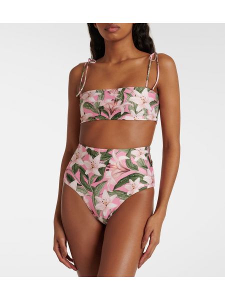 Virágos magas derekú bikini Agua By Agua Bendita rózsaszín