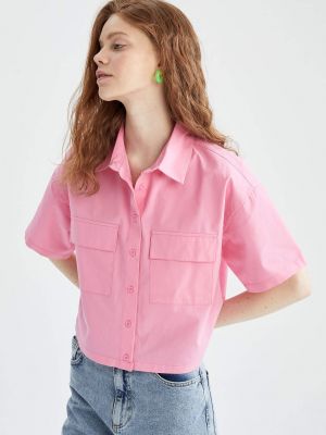 Megfordítható rövid ujjú ing zsebes Defacto rózsaszín