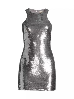 Платье мини с пайетками без рукавов Michael Michael Kors Серебряное