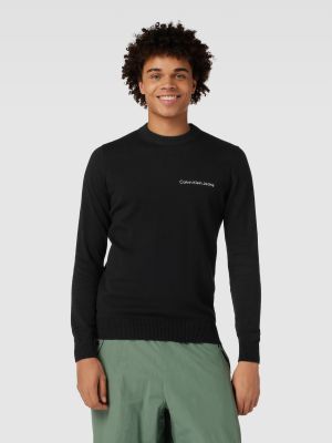 Dzianinowy sweter z nadrukiem Calvin Klein Jeans czarny