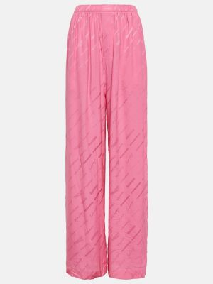 Pantalones de seda de tejido jacquard Balenciaga rosa