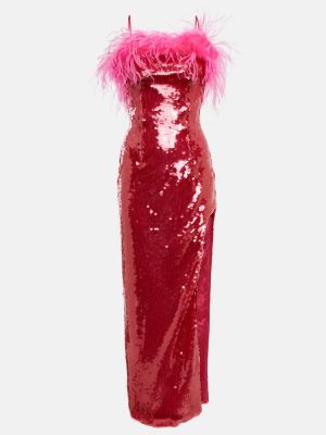 Robe mi-longue à paillettes à plumes Giuseppe Di Morabito rose