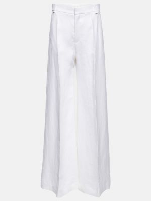 Bavlněné lněné kalhoty s vysokým pasem Chloã© bílé