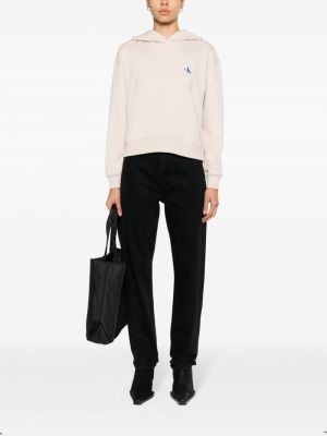 Mikina s kapucí jersey Calvin Klein Jeans béžová