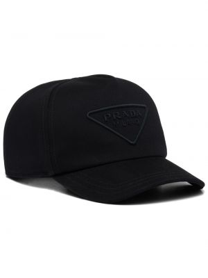 Czarna haftowana czapka z daszkiem Prada
