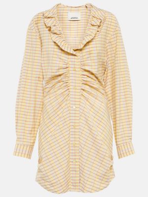 Kockované bavlnené hodvábne šaty Isabel Marant žltá