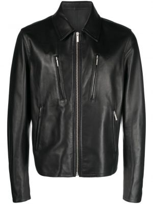 Usnjena jakna z zadrgo Ferragamo črna