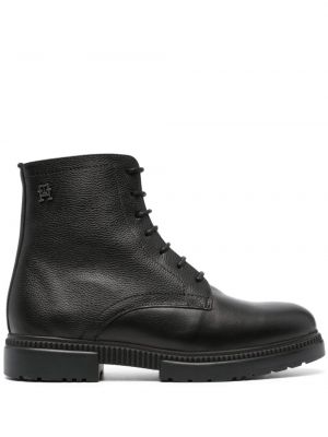 Krajkové kožené šněrovací kotníkové boty Tommy Hilfiger černé