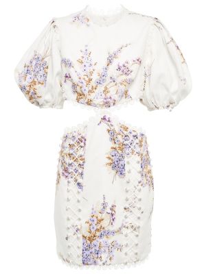 Lniane sukienka mini w kwiatki Zimmermann - liliowy