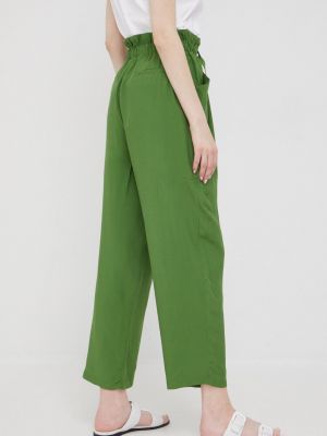 Jednobarevné kalhoty s vysokým pasem Sisley zelené