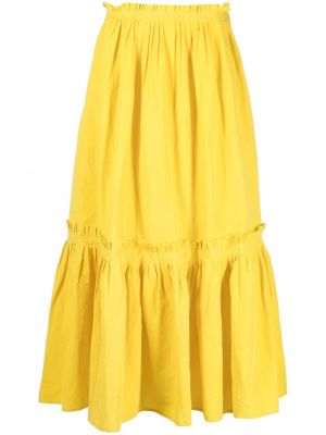 Bavlněné hedvábné lněné plisovaná sukně Ulla Johnson - žlutá