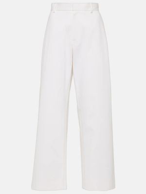 Relaxed памучни копринени панталон The Row бяло