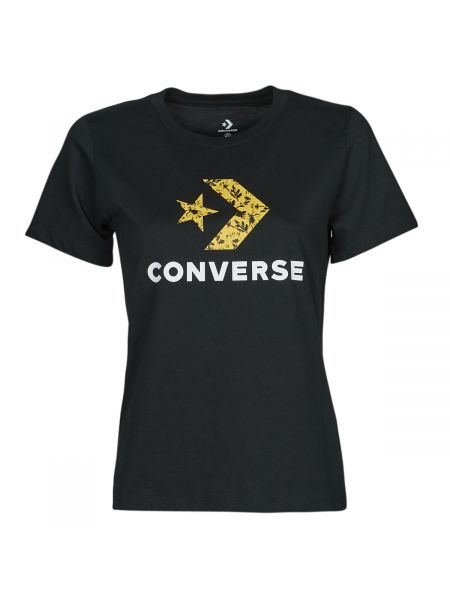 Koszulka w kwiatki z krótkim rękawem w gwiazdy Converse czarna
