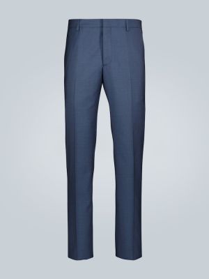 Vlněné klasické kalhoty Prada modré