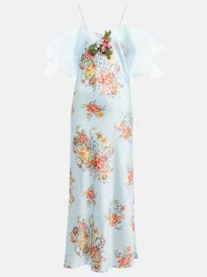 Jedwabna satynowa sukienka midi w kwiatki Rodarte różowa