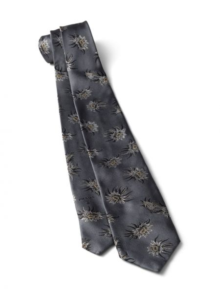 Květinová hedvábná kravata Prada šedá