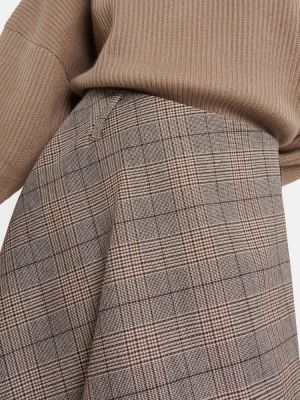 Pamučna vunena mini suknja karirana Brunello Cucinelli smeđa