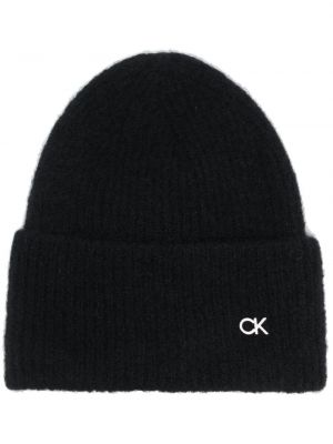 Pletena kapa s potiskom Calvin Klein črna