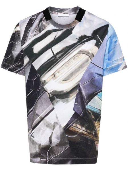 Bavlněné tričko s potiskem s abstraktním vzorem Helmut Lang šedé