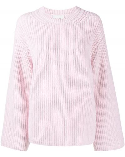 Długi sweter wełniane z okrągłym dekoltem Nanushka - różowy