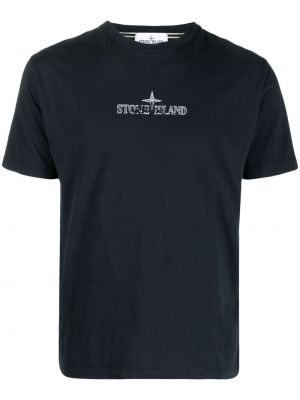 Raštuotas medvilninis marškinėliai Stone Island mėlyna