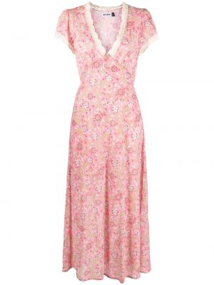 Midi obleka s cvetličnim vzorcem s potiskom Rixo roza