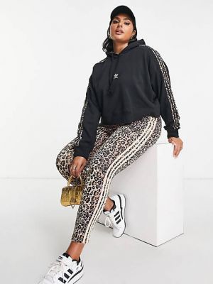 Черная укороченная худи с леопардовым принтом adidas Originals Plus