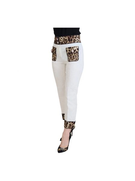 Pantalones rectos de cintura alta con estampado leopardo Dolce & Gabbana blanco