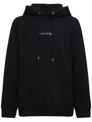 Pamučna hoodie s kapuljačom s vezom oversized Lanvin crna
