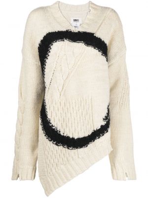 Asimetrični obrabljen pulover z v-izrezom Mm6 Maison Margiela bela