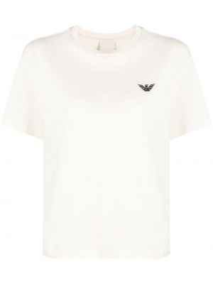 Bombažna majica z vezenjem Emporio Armani bela