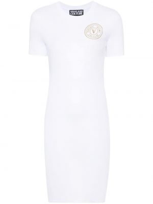 Džínové šaty s potiskem Versace Jeans Couture bílé