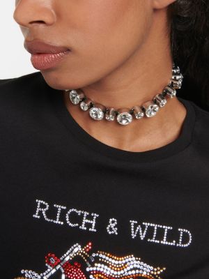 Collana di pelle con cristalli Alessandra Rich nero