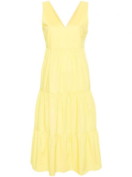 Βαμβακερή μάξι φόρεμα με λαιμόκοψη v Woolrich κίτρινο