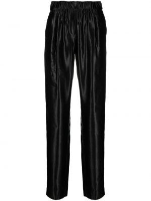 Pantaloni cu picior drept din satin de mătase Giorgio Armani negru